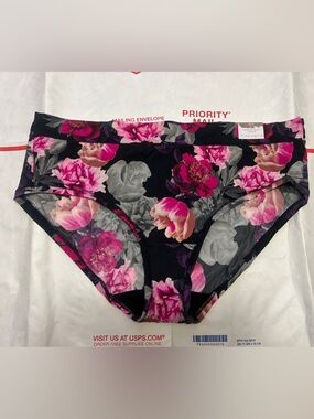 NWT Cacique Black Briefs with Pink Floral Print